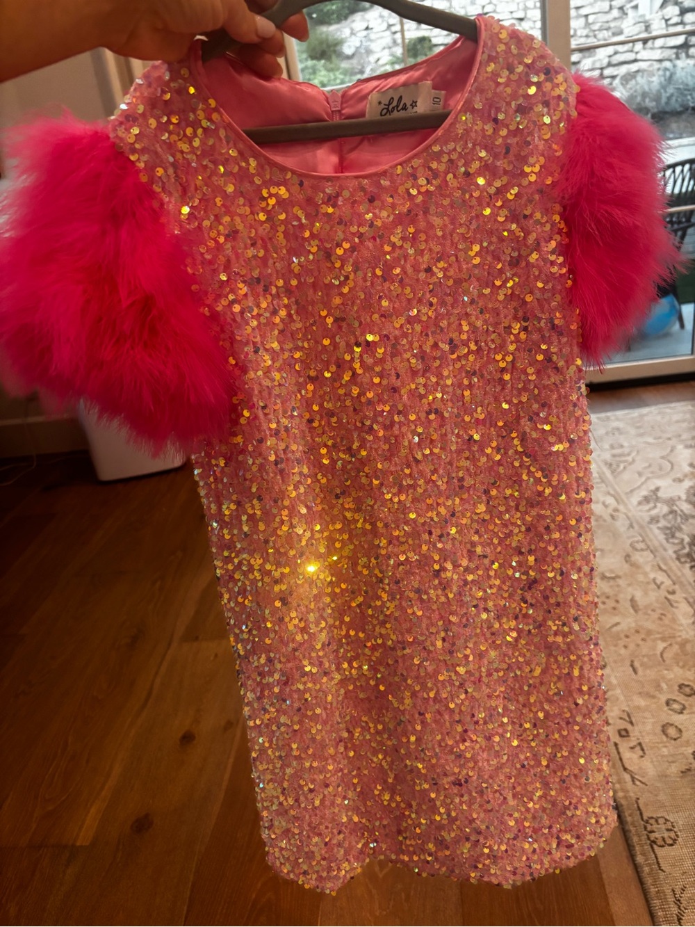 Lola + The Boys Hot Pink Sequin Dress with Feather Sleeves